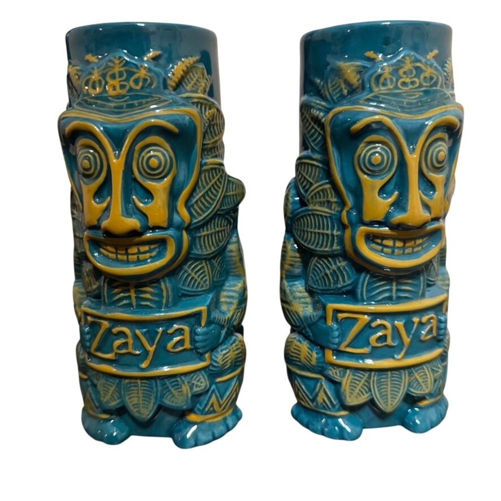 NEW ZAYA Glen Reserva Rum 2 Tiki Mug Hummingbird Green Gold Ceramic 7 inch Tall
